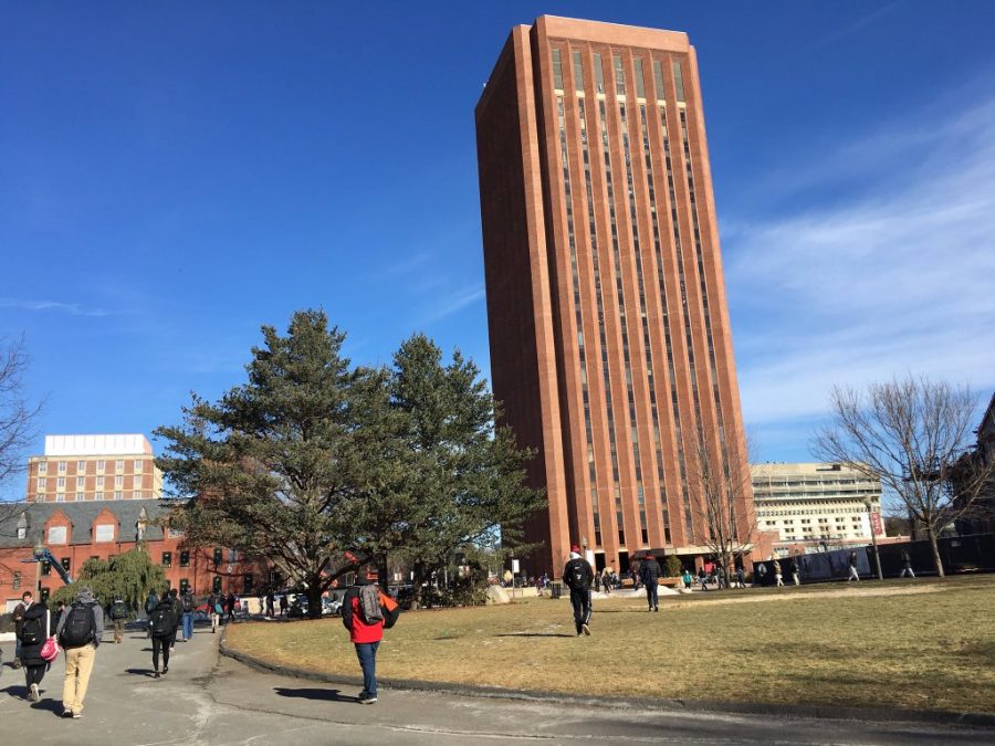 Students on campus at the University of Massachusetts Amherst.