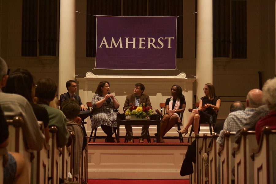 From left: Byron Tau, Jessica Taylor, Tim Murphy, Abby Phillip, Julia Ioffe. (Morgan Hughes/Amherst Wire)