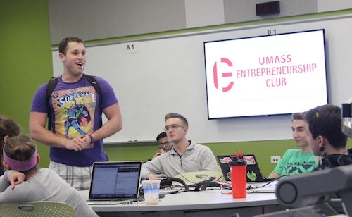 Jake Bernstein speaks at a UMass Entrepreneurship Club meeting.