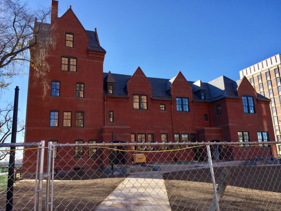 South College's brick facade. 