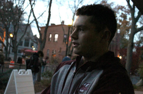 UMass student Nolan Kessinger at the precinct.