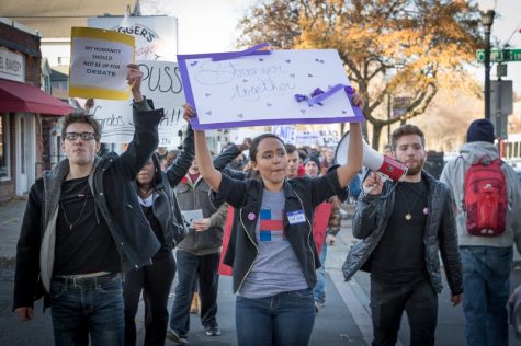 Students gather on Goodell Lawn to stand in solidarity against Trump win