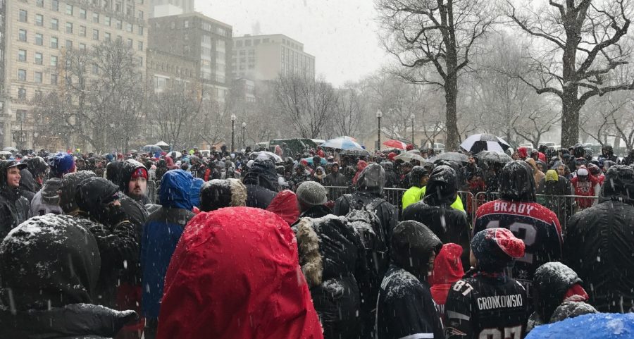 Thousands line snowy Boston streets for Patriots parade
