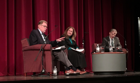 David Murray, left, moderator Katherine Newman and Jeffery Miron. (Bryan Bowman/Amherst Wire)