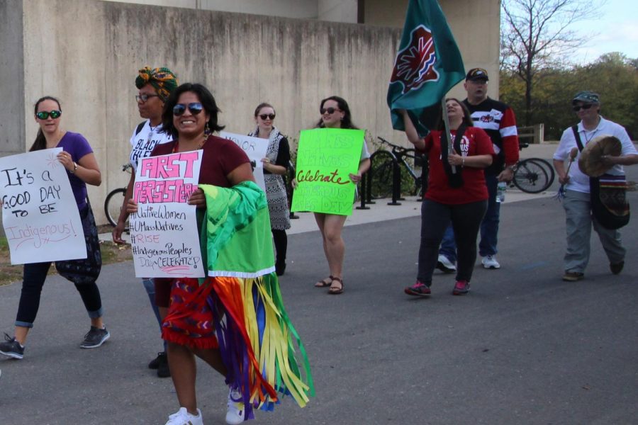 Indigenous People's Day marchers. (Laurie Sexton/Amherst Wire)