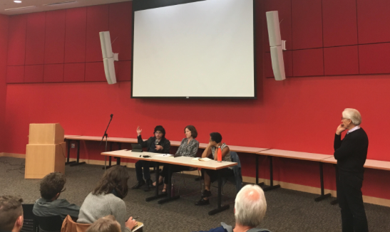 A panel gathers in the Commonwealth Honors College to discuss UBI.