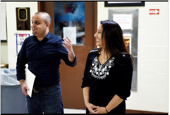 Two journalism professors, Razvan Sibii (left) and Shaheen Pasha (right) created a course in which students help Hampshire County inmates learn journalism. (Courtesy of Brian McDermott)