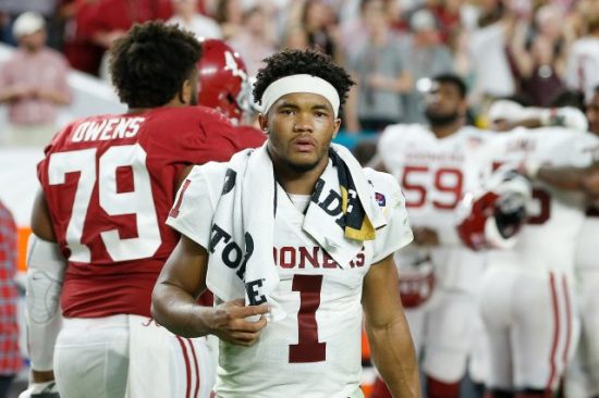  Kyler Murray #1 of the Oklahoma Sooners reacts after losing to the Alabama Crimson Tide in the College Football Playoff Semifinal at the Capital One Orange Bowl at Hard Rock Stadium on December 29, 2018 in Miami, Florida. (Photo by Michael Reaves/Getty Images)