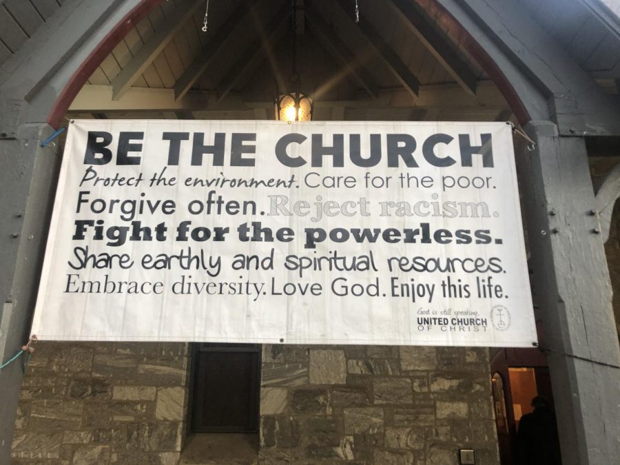 A sign outside First Church Amherst.
(Harry Ortof/Amherst Wire)