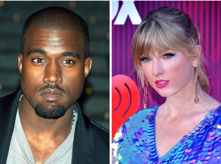 Kanye West at the 2009 Tribeca Film Festival and Taylor Swift at the 2019 iHeart Radio Awards. Both have recently spoken against industry contracts/ David Shankbone and Glenn Francis, respectively
