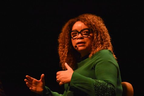 Ruth E. Carter speaks to students in the Bowker Auditorium. Photo courtesy Brianna Alexander