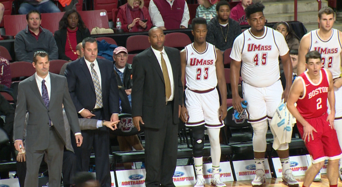 Former UMass men’s basketball coach Derek Kellogg (far left).